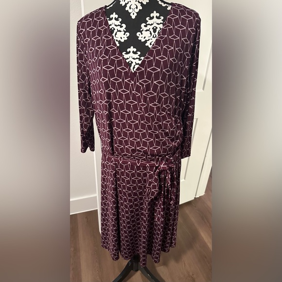 41 Hawthorn Purple Geometric Geo Cube Jersey Faux Wrap Midi Dress Size 2x - Picture 3 of 9